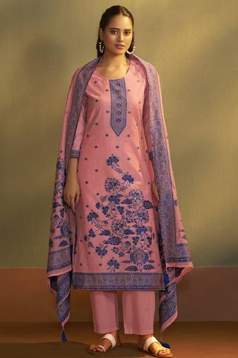 Pink jacquard art silk kurta set with cotton bottom & silk blend dupatta
