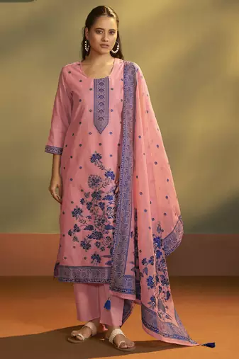 Pink jacquard art silk kurta set with cotton bottom & silk blend dupatta
