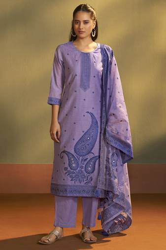 Lilac jacquard art silk kurta set with cotton bottom & silk jacquard dupatta