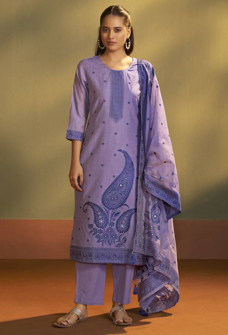Lilac jacquard art silk kurta set with cotton bottom & silk jacquard dupatta