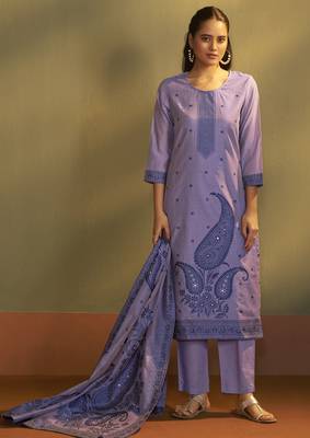 Lilac jacquard art silk kurta set with cotton bottom & silk jacquard dupatta 2