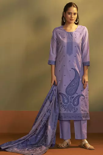 Lilac jacquard art silk kurta set with cotton bottom & silk jacquard dupatta