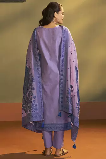 Lilac jacquard art silk kurta set with cotton bottom & silk jacquard dupatta