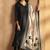 Women black cotton calf-length kurta with pant & cream chanderi printed dupatta