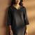 Women black cotton calf-length kurta with pant & cream chanderi printed dupatta