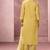 Yellow pure cotton schiffli embroidered straight kurta set dupatta