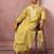 Yellow pure cotton schiffli embroidered straight kurta set dupatta