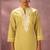 Yellow pure cotton schiffli embroidered straight kurta set dupatta