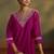 Women pink cotton blend embroidered straight kurta with pant & organza jacquard printed dupatta