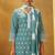 Turquoise blue pure cotton schiffli embroidered straight kurta set dupatta