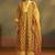 Women’s yellow cotton blend printed flared kurta with printed pant & chanderi printed dupatta