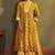 Women’s yellow cotton blend printed flared kurta with printed pant & chanderi printed dupatta