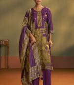 Wine jacquard art silk fla wine kurta set with cotton bottom & silk blend dupatta