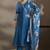 Women blue cotton embroidered straight anarkali kurta set with printed organza dupatta & pants