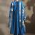Women blue cotton embroidered straight anarkali kurta set with printed organza dupatta & pants