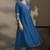 Women blue cotton embroidered straight anarkali kurta set with printed organza dupatta & pants