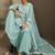 Women sky blue georgette schiffli embroidered straight kurta with sharara & net dupatta