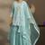 Women sky blue georgette schiffli embroidered straight kurta with sharara & net dupatta