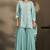 Women sky blue georgette schiffli embroidered straight kurta with sharara & net dupatta