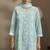 Women sky blue georgette schiffli embroidered straight kurta with sharara & net dupatta