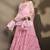 Women pink georgette schiffli embroidered straight kurta with sharara & net dupatta