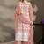 Peach pure cotton schiffli embroidered straight kurta set with cotton pants, inner & najmin chiffon dupatta