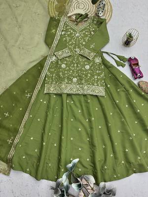 green silk blend embroidered sequin kurta and skirt set 5