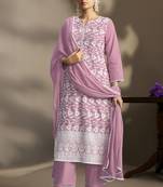 Rust pure cotton schiffli embroidered straight kurta set with cotton pants, inner & najmin chiffon dupatta
