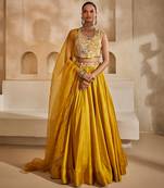 Mustard Yellow Embroidered Silk Organza Lehenga Set