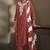 Maroon pure cotton schiffli embroidered straight kurta set with cotton pants & najmin chiffon dupatta