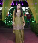 mehendi silk blend embroidered sequin kurta palazzo with dupatta