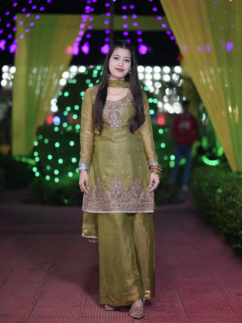 mehendi silk blend embroidered sequin kurta palazzo with dupatta