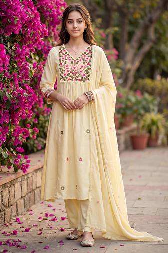 White pure cotton embroidered kurta set with dupatta