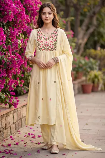 White pure cotton embroidered kurta set with dupatta