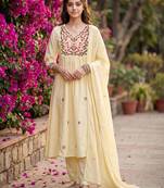 White pure cotton embroidered kurta set with dupatta
