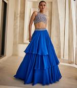Cobalt Blue Embroidered Georgette Indo Western Lehenga Set