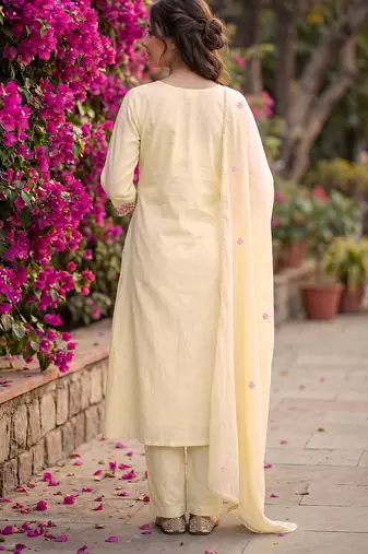 White pure cotton embroidered kurta set with dupatta