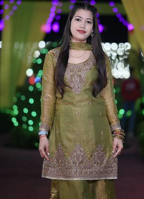 mehendi silk blend embroidered sequin kurta palazzo with dupatta 3