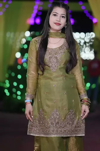 mehendi silk blend embroidered sequin kurta palazzo with dupatta