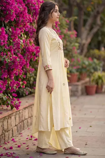 White pure cotton embroidered kurta set with dupatta