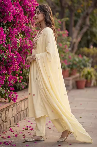 White pure cotton embroidered kurta set with dupatta