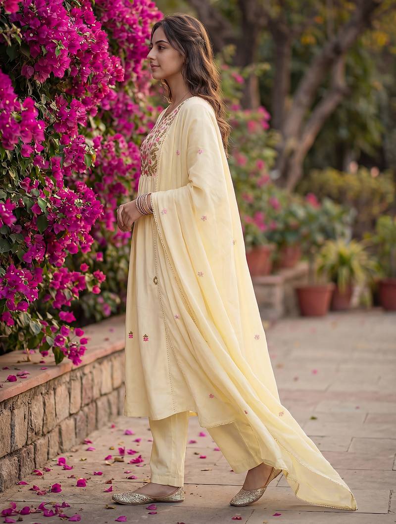 White pure cotton embroidered kurta set with dupatta
