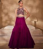 Wine Embellished Raw Silk Indo Western Lehenga Set