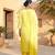 Yellow pure cotton schiffli ombre embroidered straight kurta set