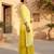 Yellow pure cotton schiffli ombre embroidered straight kurta set