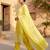 Yellow pure cotton schiffli ombre embroidered straight kurta set