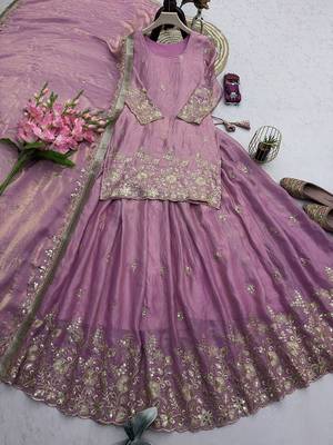 mauve silk blend embroidered sequin kurta and skirt set 4
