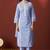 Sky blue pure cotton schiffly kurta set with dupatta for women