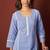 Sky blue pure cotton schiffly kurta set with dupatta for women