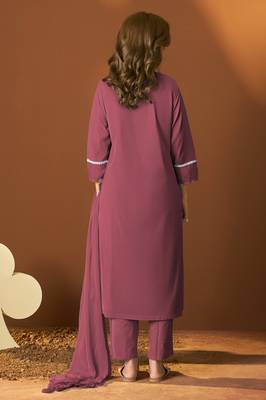 Maroon pure cotton schiffly kurta set with dupatta for women 3